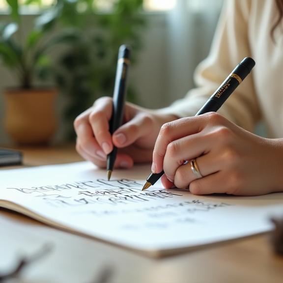 Peaceful calligraphy session combining mindfulness and artistic expression for stress reduction